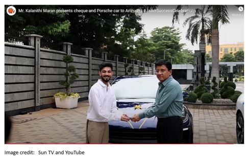 Anirudh gifted with a Porche by Kalanithi Maran Sun TV
