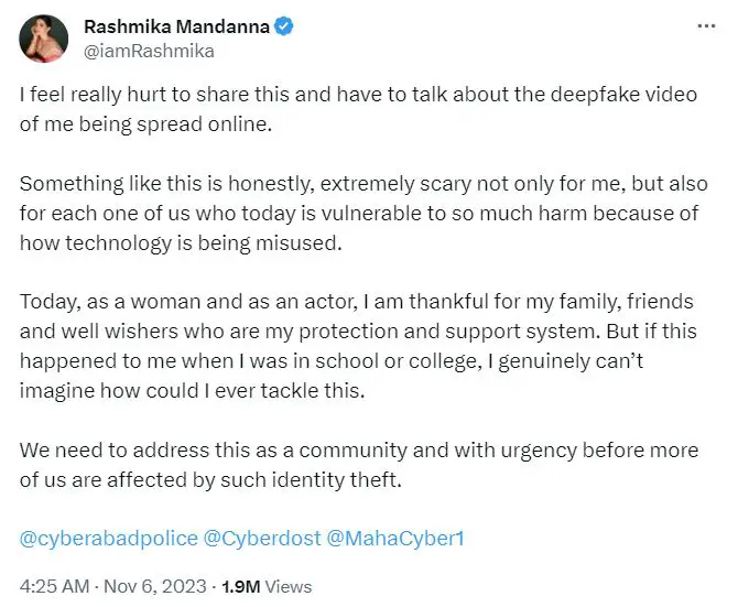 Rashmika Mandanna victim of DeepFake video